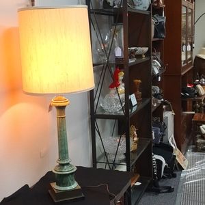 Vintage Italian Lamp set, Neoclassic Carved Green Alabaster & Brass circa 40's